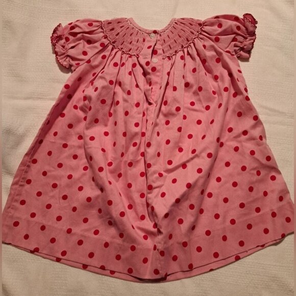 Dibble Dabble girls size 12 months pink with red dot elephant design in smocking - Picture 3 of 6